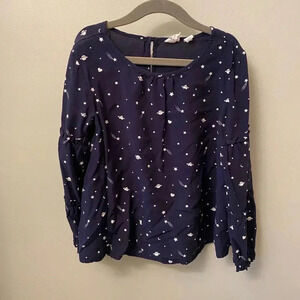 Gap kids girls navy blue small space top blouse long sleeve planets stars moon